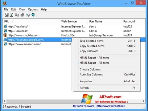 צילום מסך WebBrowserPassView Windows 7