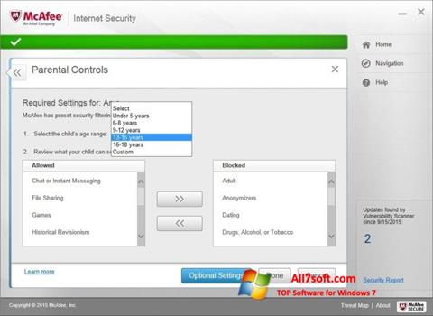צילום מסך McAfee Internet Security Windows 7