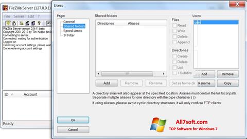 צילום מסך FileZilla Server Windows 7