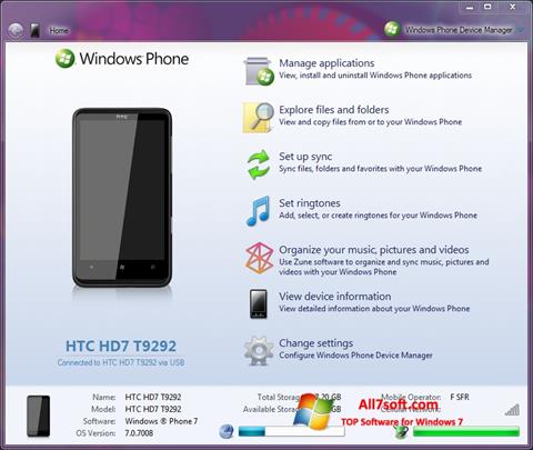 צילום מסך Windows Phone Device Manager Windows 7
