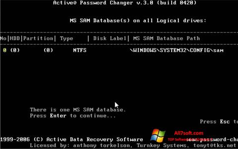 צילום מסך Active Password Changer Windows 7