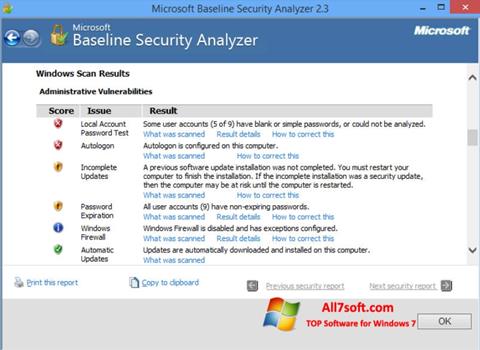 צילום מסך Microsoft Baseline Security Analyzer Windows 7