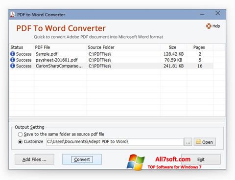 צילום מסך PDF to Word Converter Windows 7