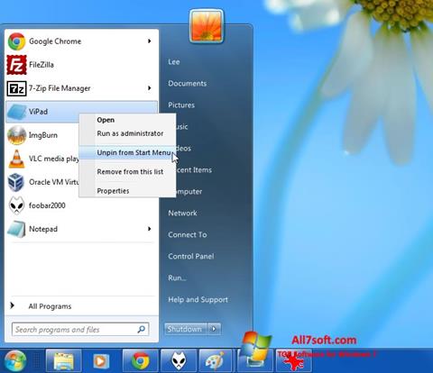 צילום מסך ViStart Windows 7