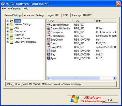 צילום מסך TCP Optimizer Windows 7