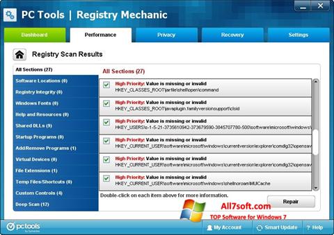 צילום מסך Registry Mechanic Windows 7