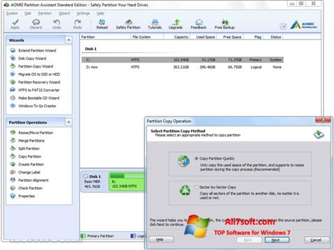 צילום מסך AOMEI Partition Assistant Windows 7