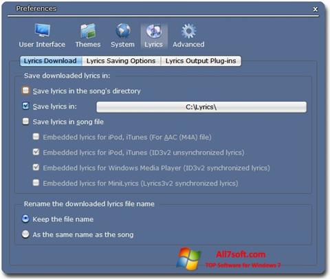 צילום מסך Minilyrics Windows 7
