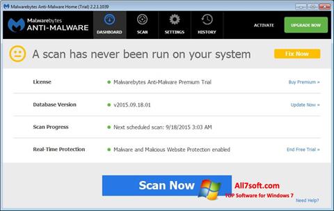 צילום מסך Malwarebytes Anti-Malware Free Windows 7