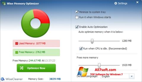 צילום מסך Wise Memory Optimizer Windows 7