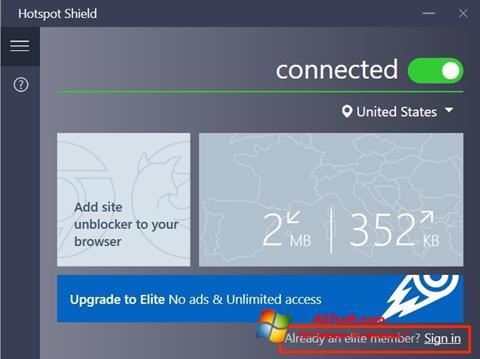 צילום מסך Hotspot Shield Windows 7