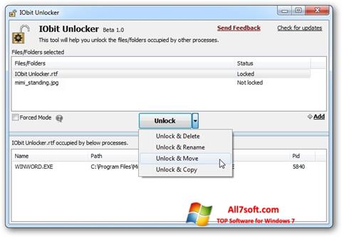 צילום מסך IObit Unlocker Windows 7