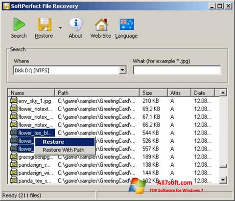 צילום מסך SoftPerfect File Recovery Windows 7
