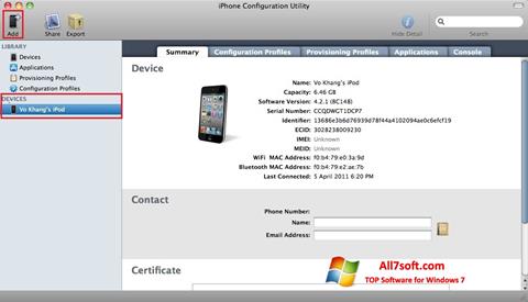 צילום מסך iPhone Configuration Utility Windows 7