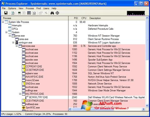 צילום מסך Process Explorer Windows 7