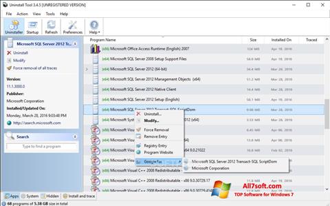צילום מסך Uninstall Tool Windows 7