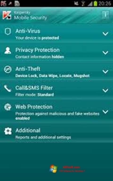 צילום מסך Kaspersky Mobile Security Windows 7